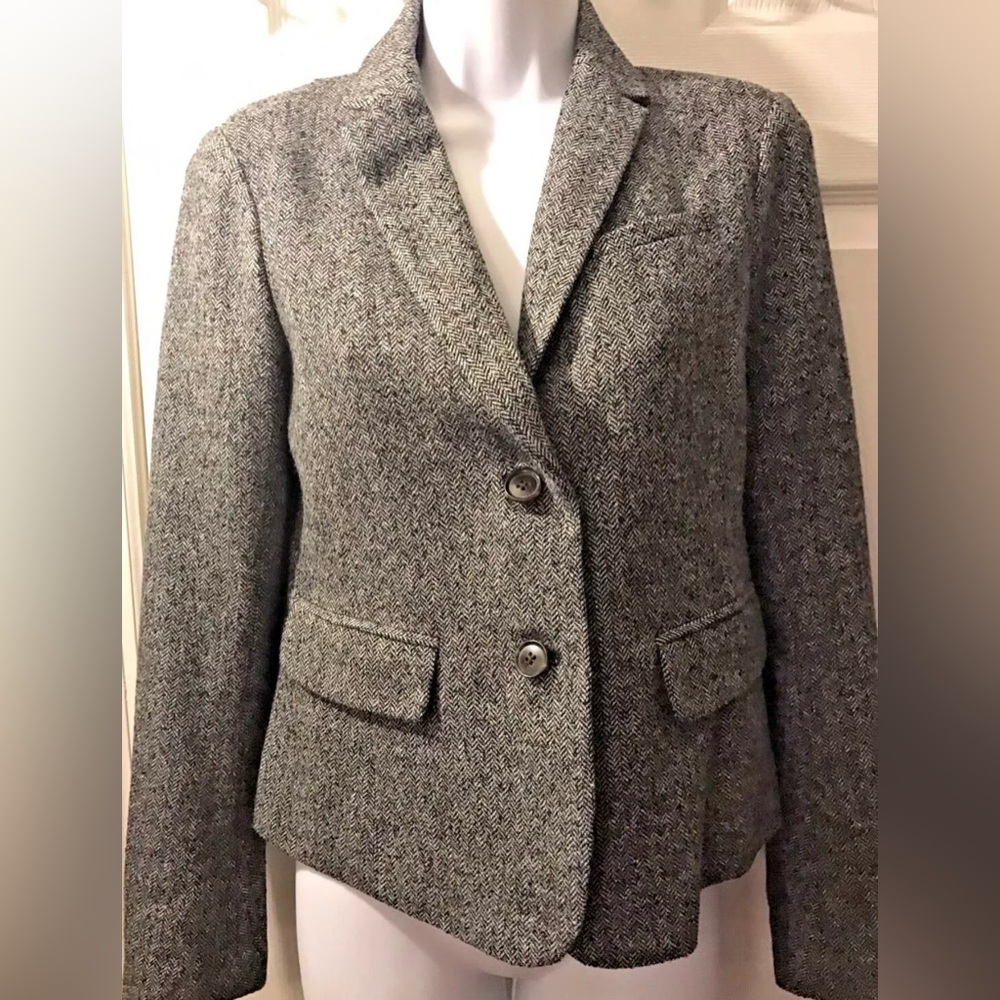GAP The Academy Blazer Herringbone Pattern Wool Black White Gray Red Boyfriend